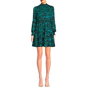 SAKS tiered mini dress in green and black. Size Medium.